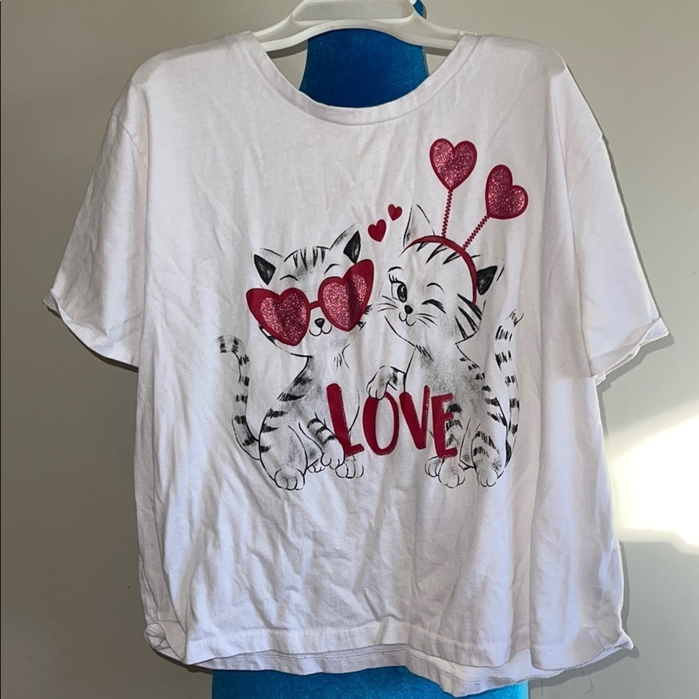 Charming White Cat Love Tee for Kids